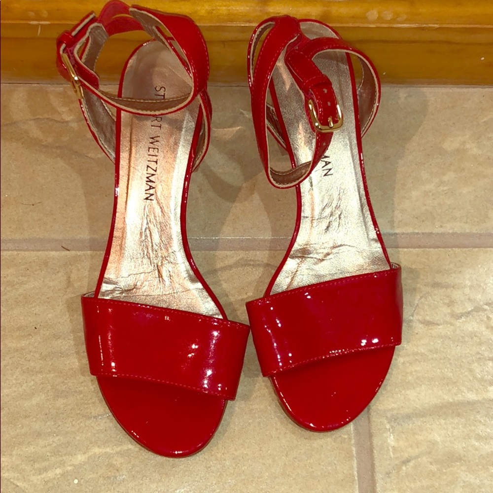 Stuart Weitzman red patent leather sandals